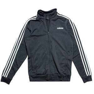 Adidas Track Jacket Mens Medium Black‎ 3-Stripes Full Zip Mock Neck Logo DQ3370